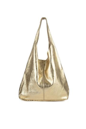 Gold Metallic Leather Hobo Shoulder Bag| Black