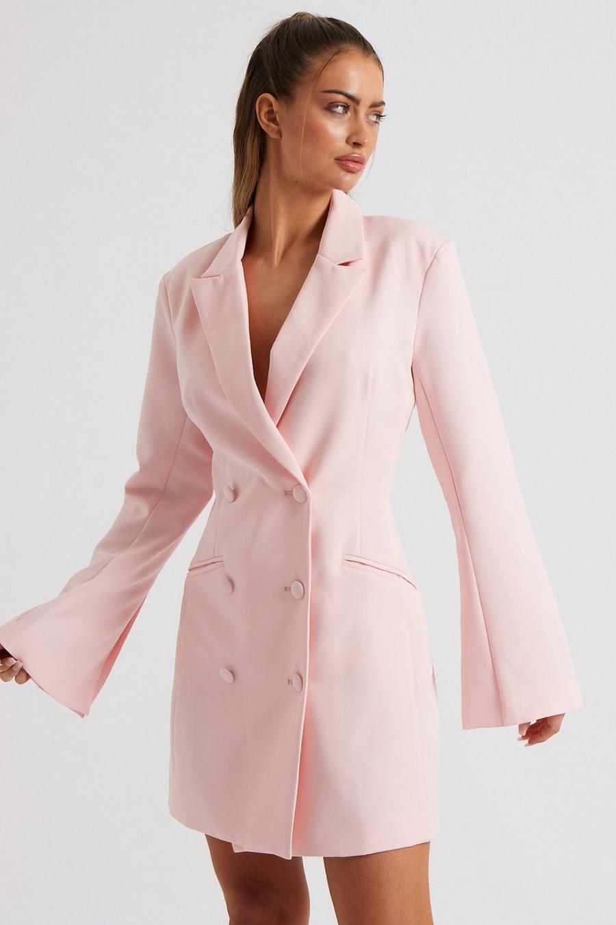 Baby pink Blush Flare Sleeve Fitted Blazer Dress