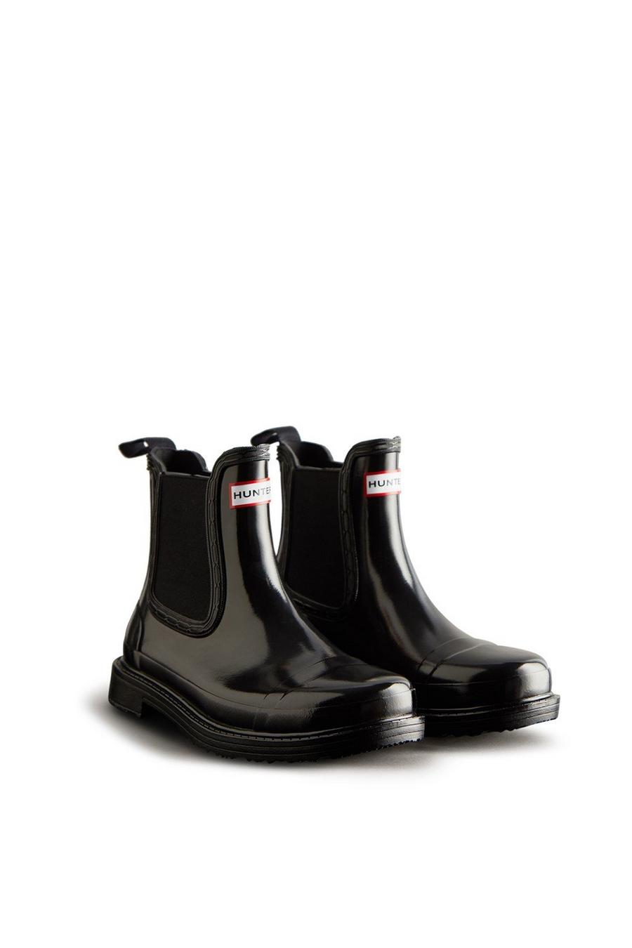 Black 'Commando' Gloss Chelsea Boots