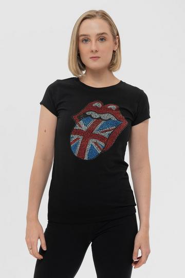 Diamante Union Jack Skinny Fit T Shirt Black