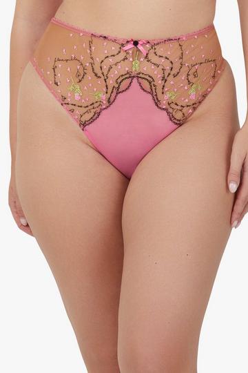 Pink Spank Me Pink and Nude Custom Embroidery High Waist Thong