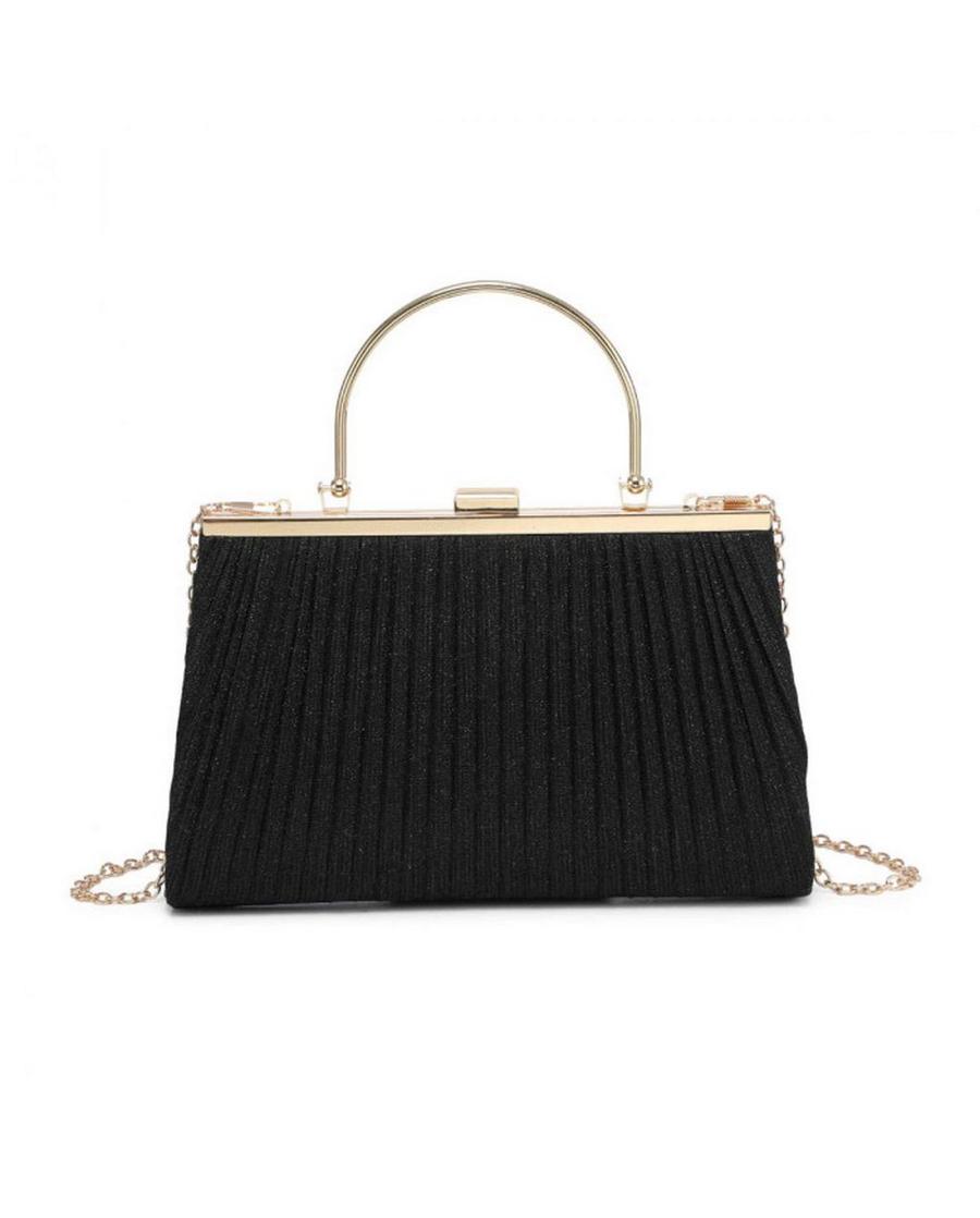 Black Elegant Pleated Clutch Evening  Bag With Handle