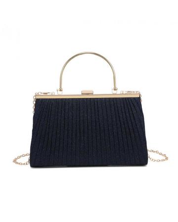 Elegant Pleated Clutch Evening Bag With Handle Navy