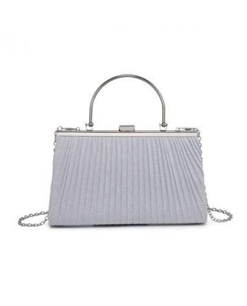 Silver Elegant Pleated Clutch Evening Bag With Handle