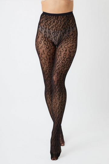 Leopard Fishnet Tights Black