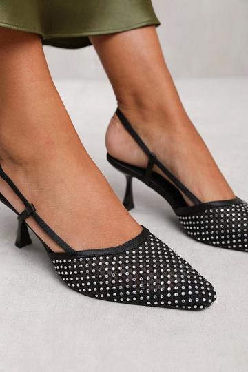 'Zinnia' Slingback Pointed Toe Heel With Diamante Mesh Black