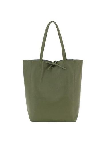 Olive Pebbled Leather Tote Shopper | BAIRI Olive