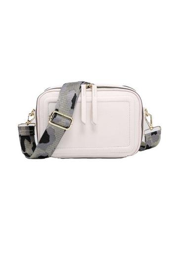 Cream White Double Ribbon Zip Compartments Small Crossbody Bag With Canvas Strap