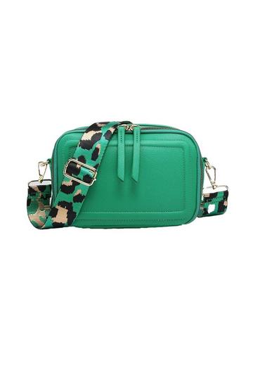 Green Double Ribbon Zip Compartments Small Crossbody Bag With Canvas Strap