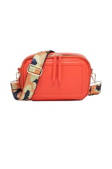 Orange Double Ribbon Zip Compartments Small Crossbody Bag With Canvas Strap