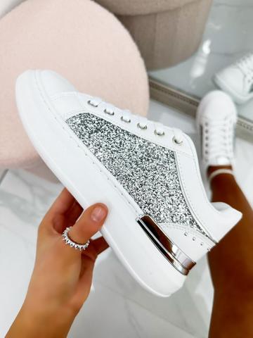 Chunky Glitter Studded Trainers Silver