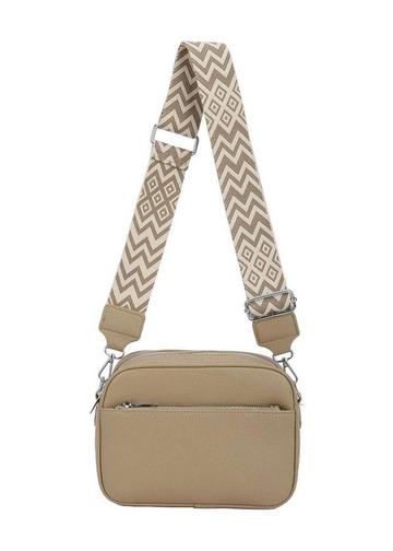 Gold Metallic Front Zip Canvas Strap Dual Compartments PU Leather Crossbody Bag