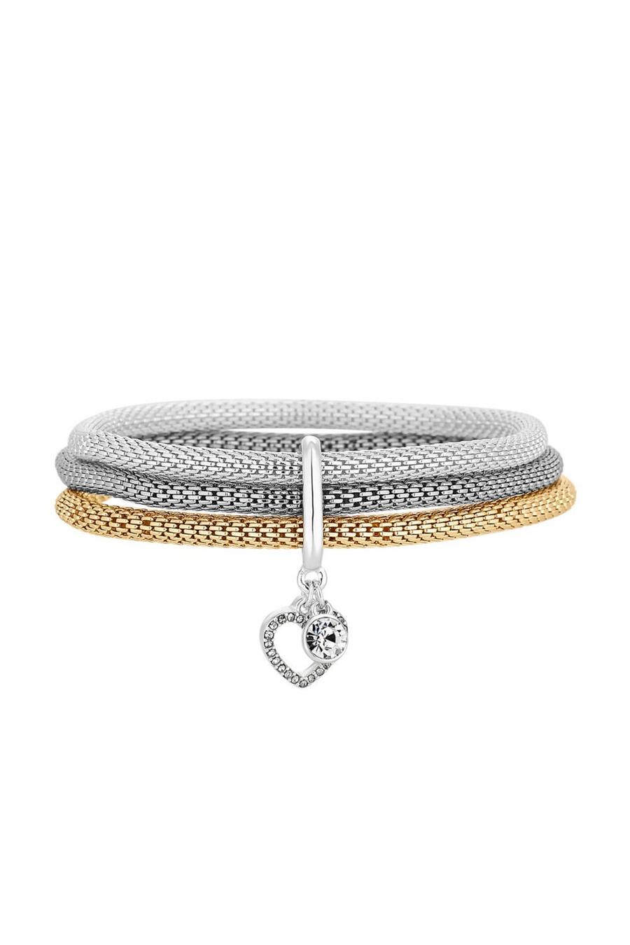 Silver and Rose Gold Mesh Stretch Bracelet Gift Set image number 1