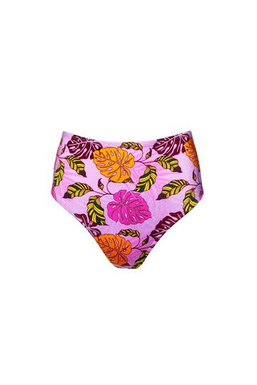 Riley Mix & Match Pink Palm Print High Waisted Bikini Bottom Pink