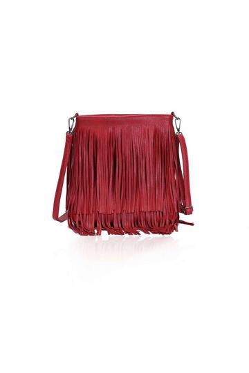 Red Classic PU Leather Fringe Detail Boho Style Crossbody Handbag