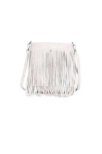 Classic PU Leather Fringe Detail Boho Style Crossbody Handbag White