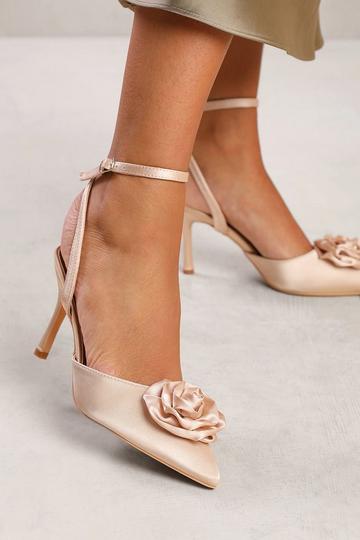 'Briar' Pointed Toe Heel With Flower Detail Cream