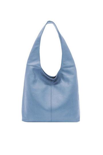 Denim Blue Soft Pebbled Leather Hobo Bag | BAELE Blue