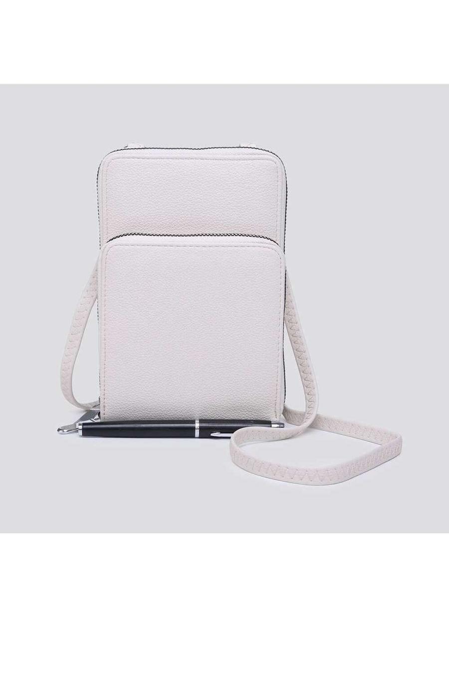 Beige Small Double-Zipped Mobile Phone Bag with Adjustable Strap
