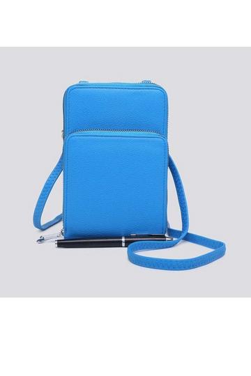 Blue Small Double-Zipped Mobile Phone Bag with Adjustable Strap