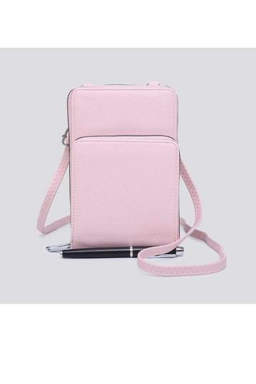 Pink Small Double-Zipped Mobile Phone Bag with Adjustable Strap