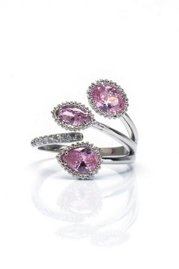 Pink Crystal Triple Teardrop Ring