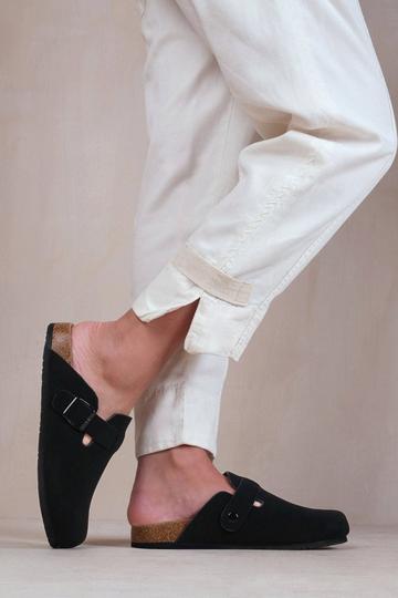 Black 'Palm' Closed Toe Flat Sandals With Buckle Detail