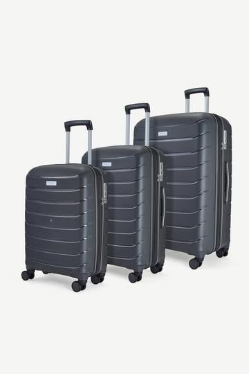 Prime 3 Pc Set 8 Wheel Hardshell Expandable Suitcases Charcoal