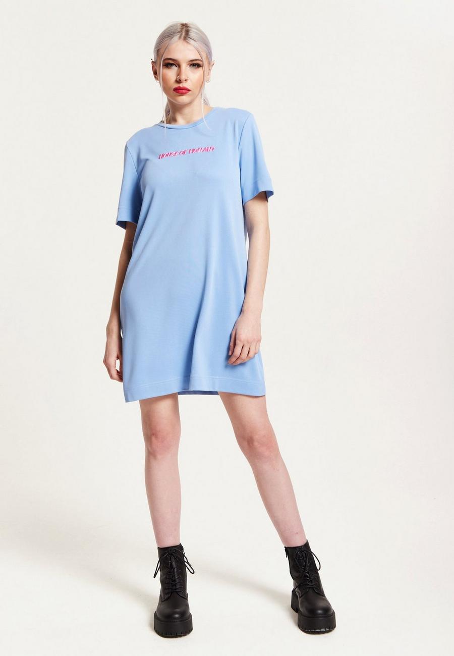 Blue Tencel T-Shirt Dress With Logo Embroidery image number 1