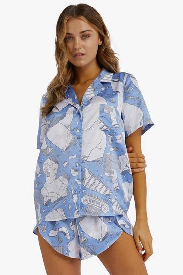 Logan Spector Recycled Blue Statue Satin Shirt Multi