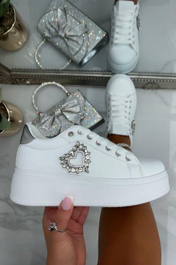 Sparkly Love Heart Chunky Trainers White