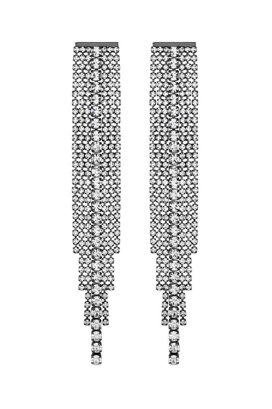 Silver Hematite Diamante Cupchain Earrings image number 1