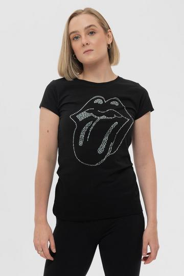 Diamante Tongue Skinny Fit T Shirt Black