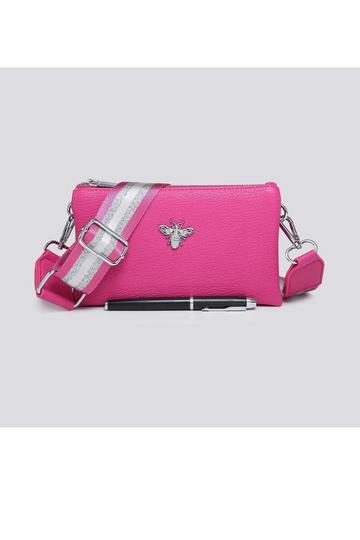 Tessa Double Compartments Wide Strap Small Purse Messenger Bag Fuchsia