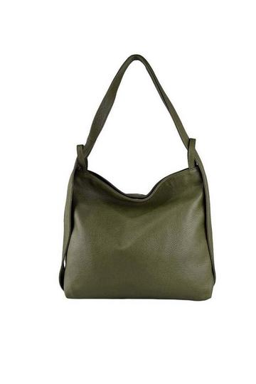 Olive Green Pebbled Leather Convertible Tote Backpack | BXBBB Green