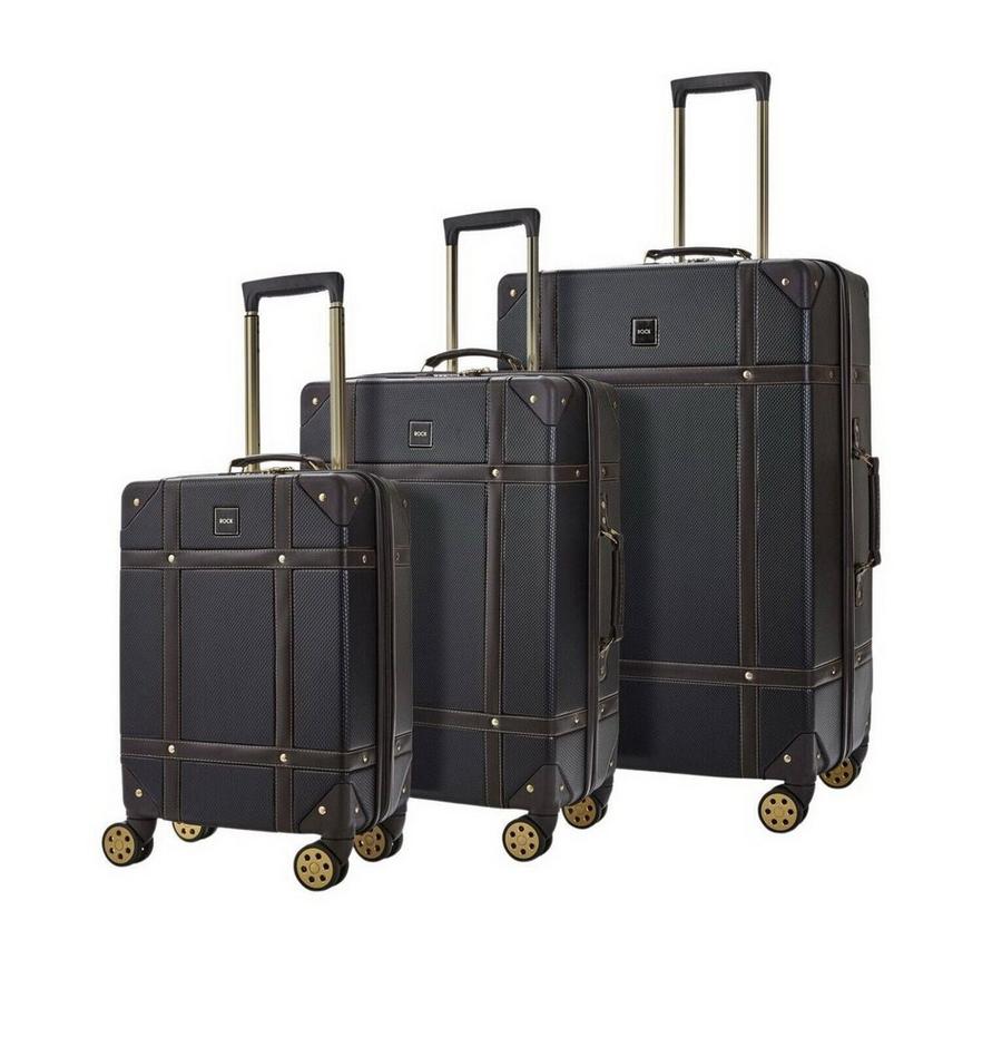 Black Vintage Hard Shell Luggage Suitcase Trunk Cabin Travel Bags Set Of 3