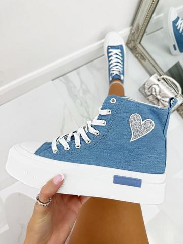 Blue Glitter Heart Canvas High Top Trainers