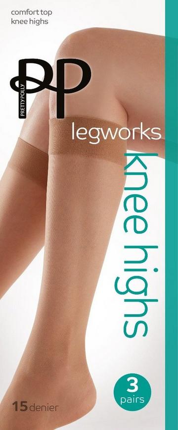 Legworks 15 Denier Comfort Top Knee Highs 3 Pair Pack - Nude Nude