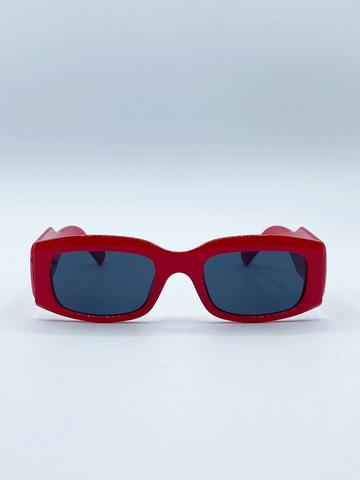 Red Chunky Rectangle Sunglasses in Red