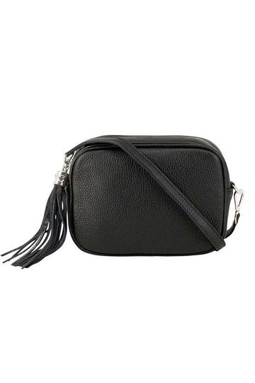 Black Tassel Charm Genuine Italian Leather Small Camera Crossbody Bag