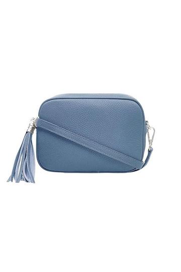 Blue Tassel Charm Genuine Italian Leather Small Camera Crossbody Bag