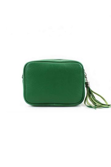 Tassel Charm Genuine Italian Leather Small Camera Crossbody Bag Green