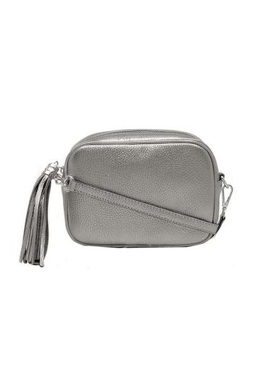 Silver Tassel Charm Genuine Italian Leather Small Camera Crossbody Bag