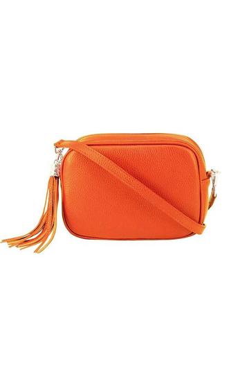 Orange Tassel Charm Genuine Italian Leather Small Camera Crossbody Bag