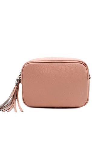 Pink Tassel Charm Genuine Italian Leather Small Camera Crossbody Bag