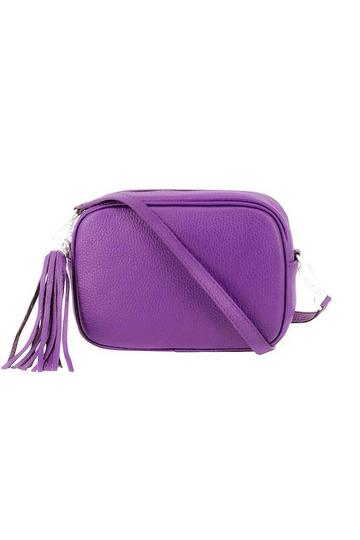 Purple Tassel Charm Genuine Italian Leather Small Camera Crossbody Bag