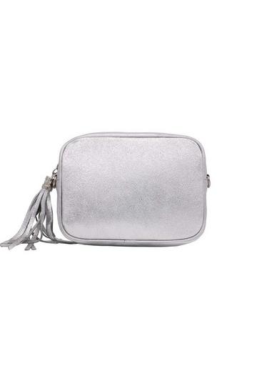 Silver Tassel Charm Genuine Italian Leather Small Camera Crossbody Bag