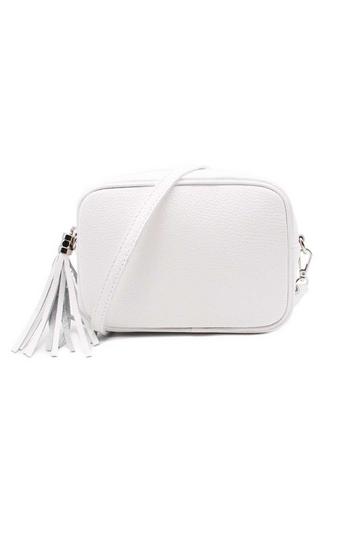 Tassel Charm Genuine Italian Leather Small Camera Crossbody Bag White