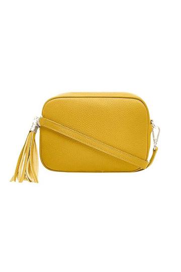 Yellow Tassel Charm Genuine Italian Leather Small Camera Crossbody Bag