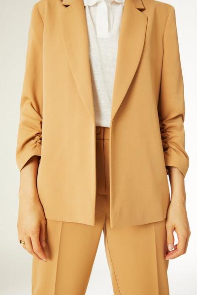 Principles camel Petite Edge To Edge Ruched Sleeve Tailored Blazer
